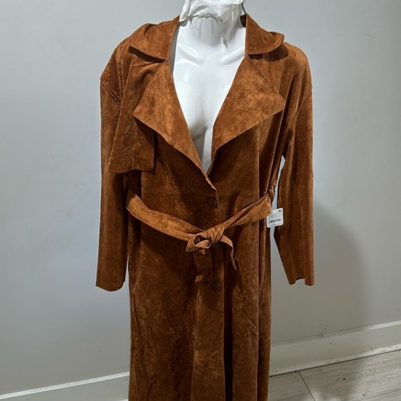 Blank NYC Coco Brown Faux Suede Belted Trench Coat Jacket with Pockets Size XS - Picture 7 of 8